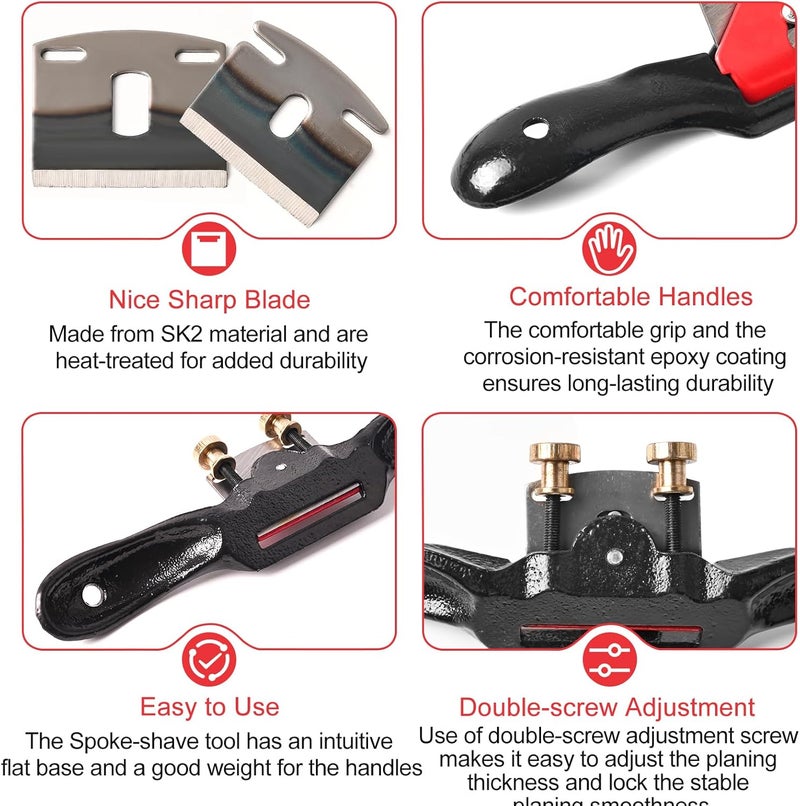 Klmnduo Adjustable Spokeshave Set - 2pcs Spokeshave, 6pcs Metal Blade, Portable Woodworking Planes and 4-Way Wood Rasp File, Perfect for Wood Craft and Woodworking - Image 3